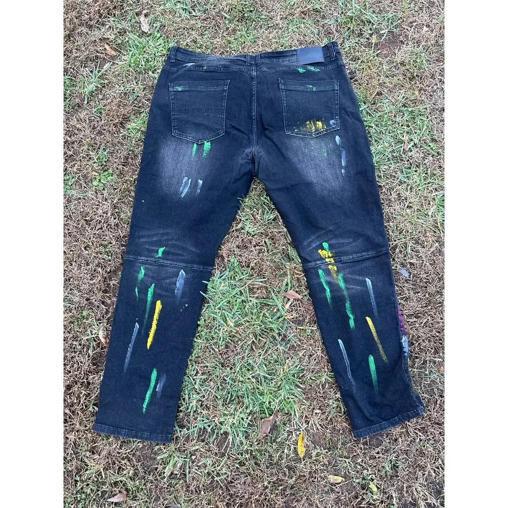 Switch Remarkable Premium Denim Distressed Paint Jeans Mens 44x32 Slim Taper Fit